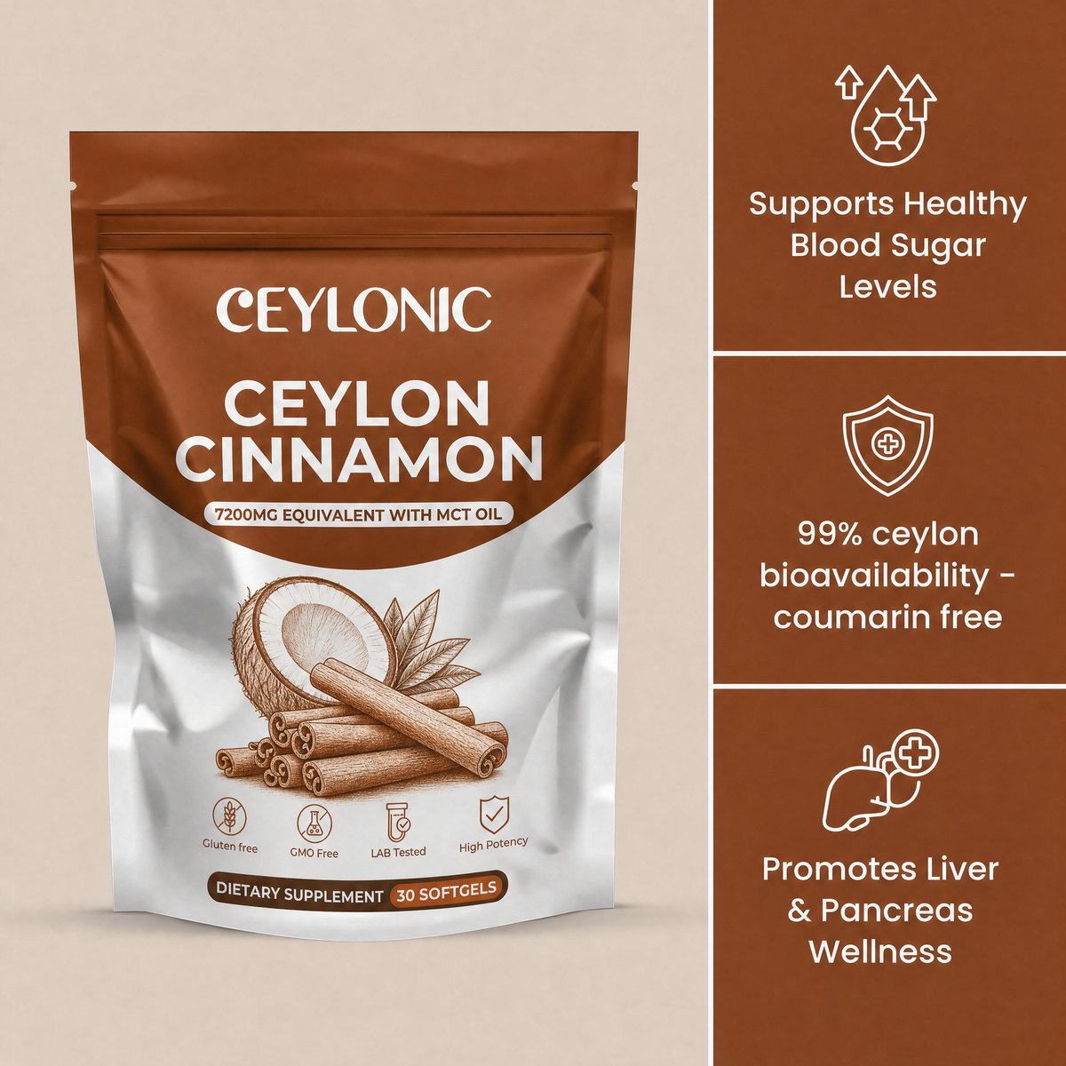 Ceylon Cinnamon 7200mg Equivalent with MCT Oil